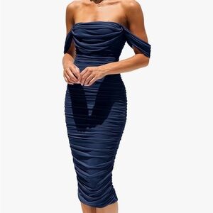 Elegant Navy Off-Shoulder Dress